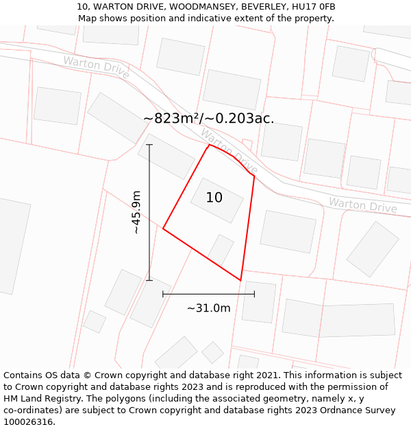 10, WARTON DRIVE, WOODMANSEY, BEVERLEY, HU17 0FB: Plot and title map