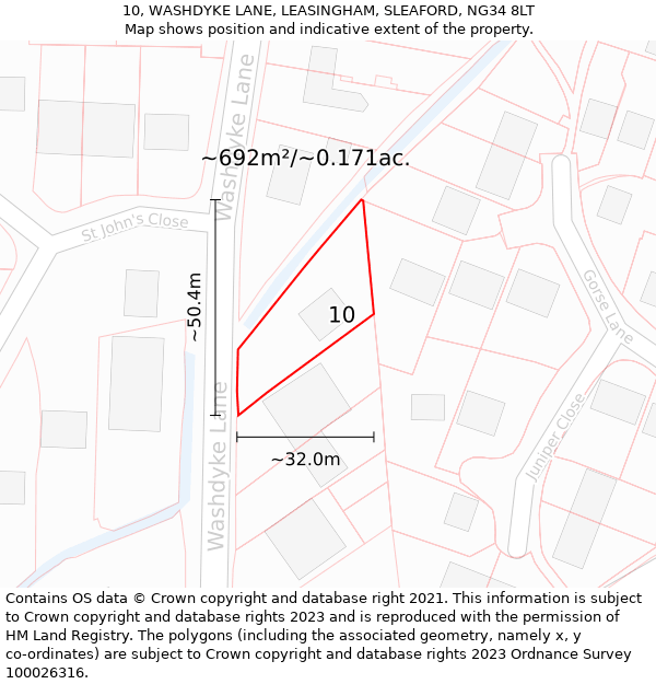 10, WASHDYKE LANE, LEASINGHAM, SLEAFORD, NG34 8LT: Plot and title map