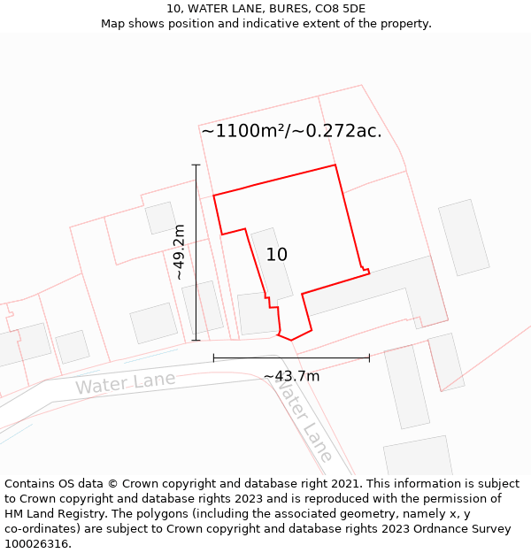 10, WATER LANE, BURES, CO8 5DE: Plot and title map