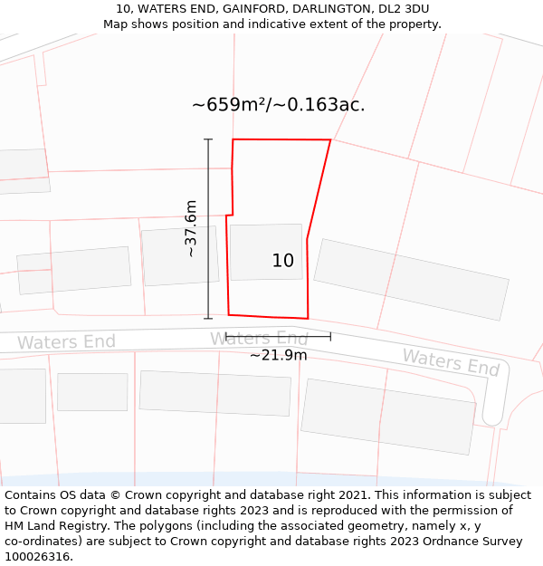 10, WATERS END, GAINFORD, DARLINGTON, DL2 3DU: Plot and title map