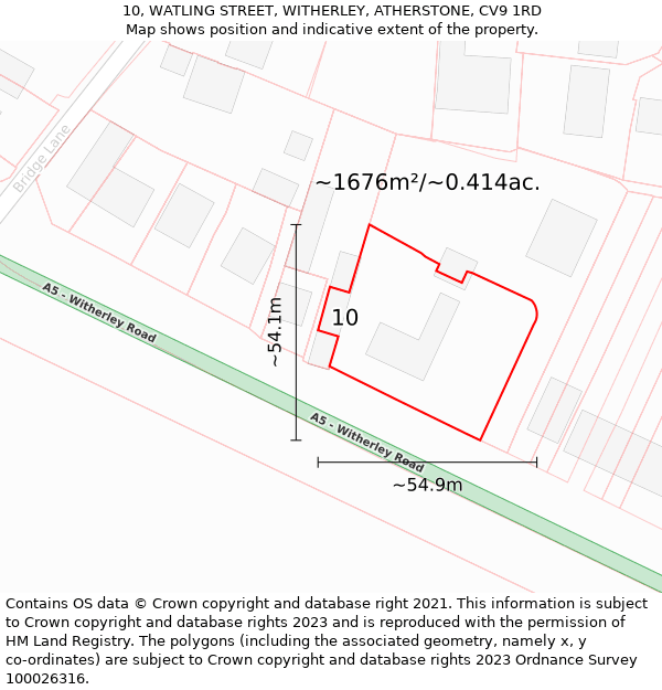 10, WATLING STREET, WITHERLEY, ATHERSTONE, CV9 1RD: Plot and title map