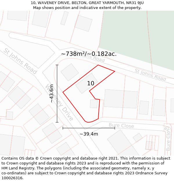 10, WAVENEY DRIVE, BELTON, GREAT YARMOUTH, NR31 9JU: Plot and title map