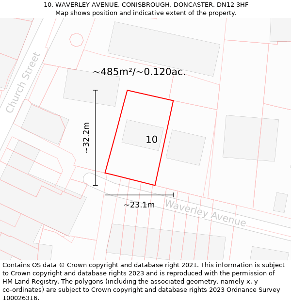 10, WAVERLEY AVENUE, CONISBROUGH, DONCASTER, DN12 3HF: Plot and title map