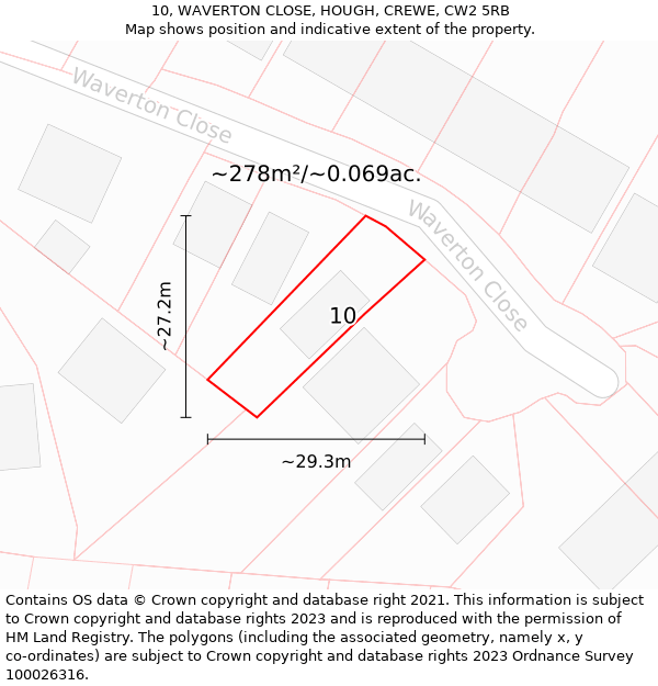 10, WAVERTON CLOSE, HOUGH, CREWE, CW2 5RB: Plot and title map