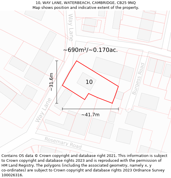 10, WAY LANE, WATERBEACH, CAMBRIDGE, CB25 9NQ: Plot and title map