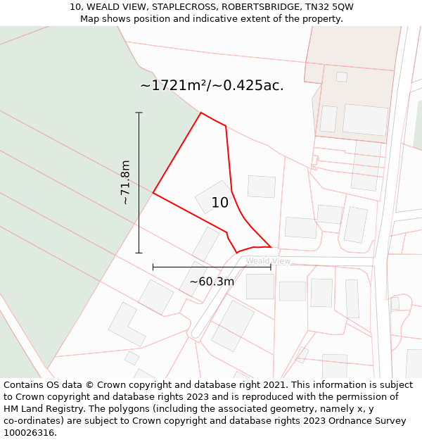 10, WEALD VIEW, STAPLECROSS, ROBERTSBRIDGE, TN32 5QW: Plot and title map