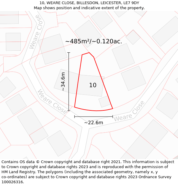 10, WEARE CLOSE, BILLESDON, LEICESTER, LE7 9DY: Plot and title map