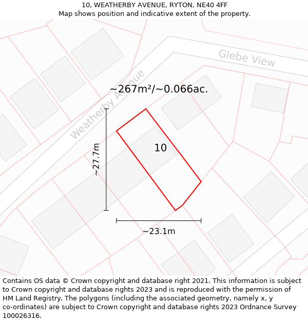 10, WEATHERBY AVENUE, RYTON, NE40 4FF: Plot and title map