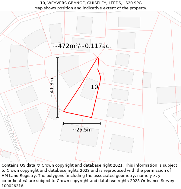 10, WEAVERS GRANGE, GUISELEY, LEEDS, LS20 9PG: Plot and title map