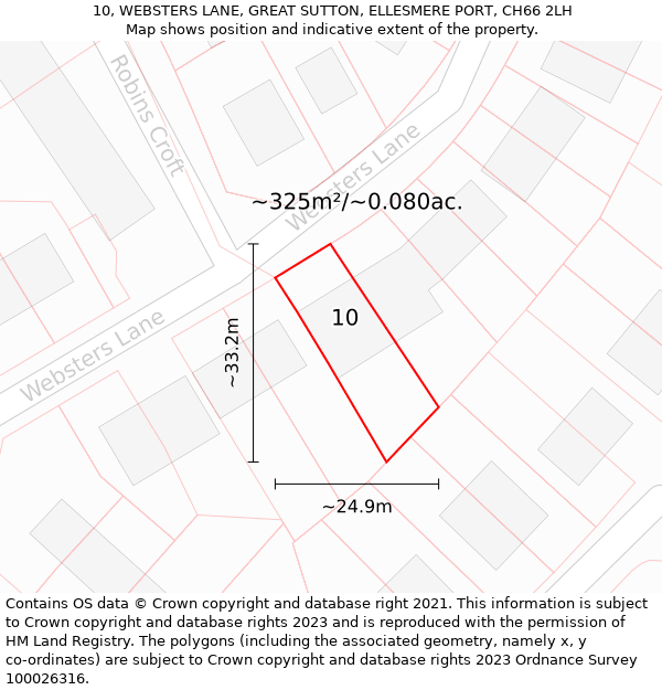 10, WEBSTERS LANE, GREAT SUTTON, ELLESMERE PORT, CH66 2LH: Plot and title map