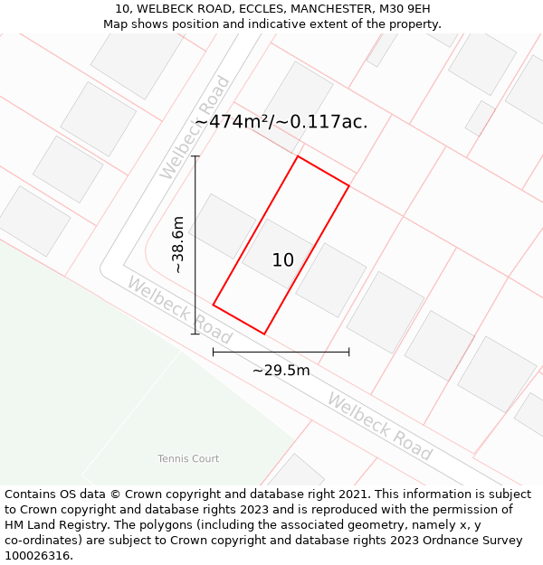 10, WELBECK ROAD, ECCLES, MANCHESTER, M30 9EH: Plot and title map