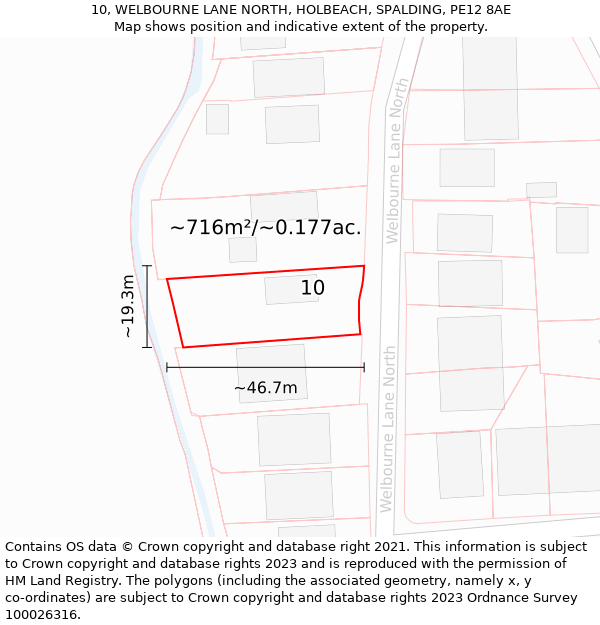 10, WELBOURNE LANE NORTH, HOLBEACH, SPALDING, PE12 8AE: Plot and title map