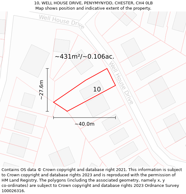 10, WELL HOUSE DRIVE, PENYMYNYDD, CHESTER, CH4 0LB: Plot and title map