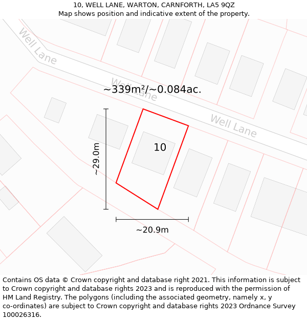 10, WELL LANE, WARTON, CARNFORTH, LA5 9QZ: Plot and title map