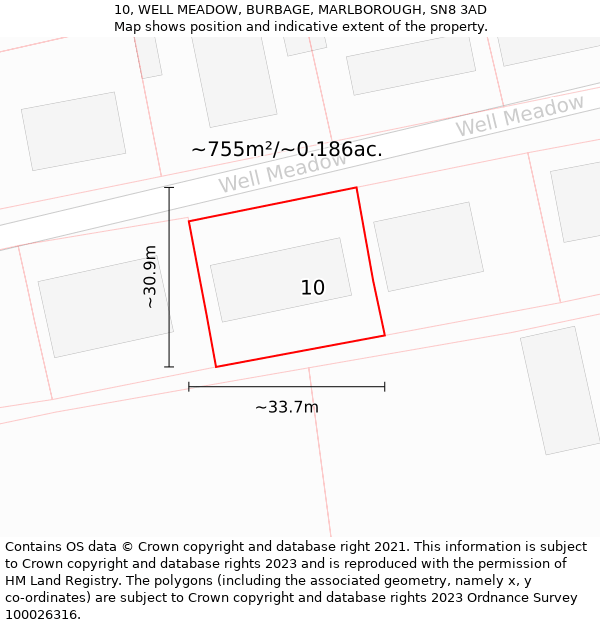 10, WELL MEADOW, BURBAGE, MARLBOROUGH, SN8 3AD: Plot and title map