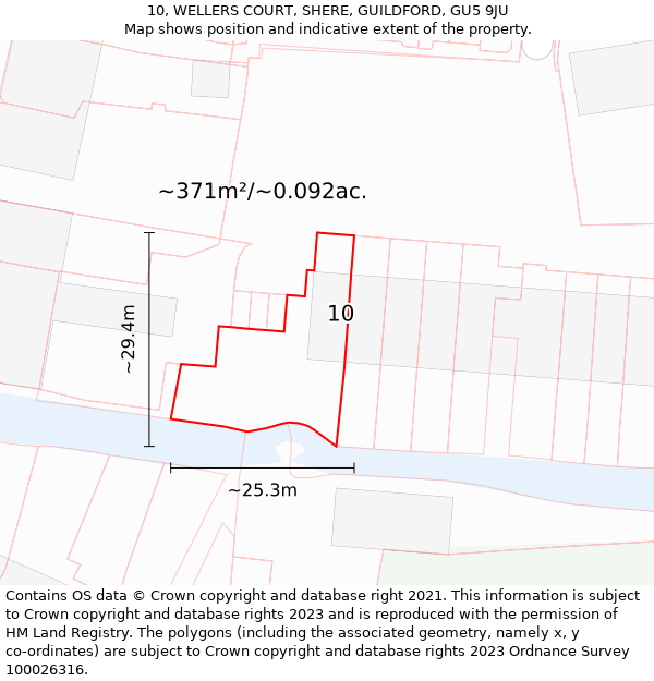 10, WELLERS COURT, SHERE, GUILDFORD, GU5 9JU: Plot and title map