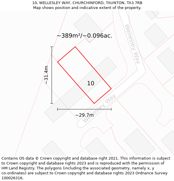 10, WELLESLEY WAY, CHURCHINFORD, TAUNTON, TA3 7RB: Plot and title map