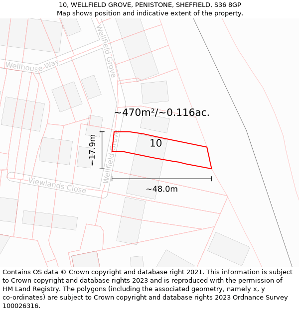 10, WELLFIELD GROVE, PENISTONE, SHEFFIELD, S36 8GP: Plot and title map