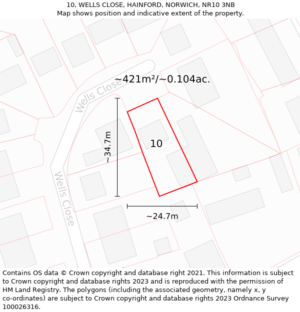 10, WELLS CLOSE, HAINFORD, NORWICH, NR10 3NB: Plot and title map