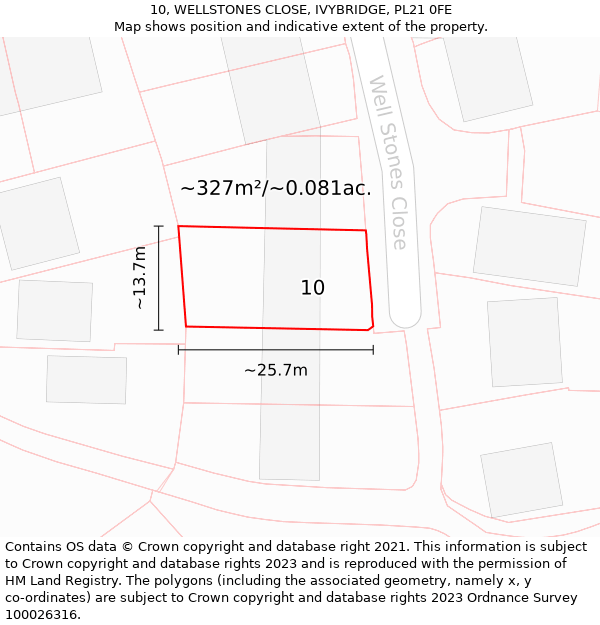 10, WELLSTONES CLOSE, IVYBRIDGE, PL21 0FE: Plot and title map