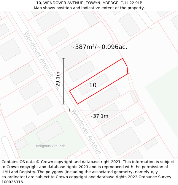 10, WENDOVER AVENUE, TOWYN, ABERGELE, LL22 9LP: Plot and title map