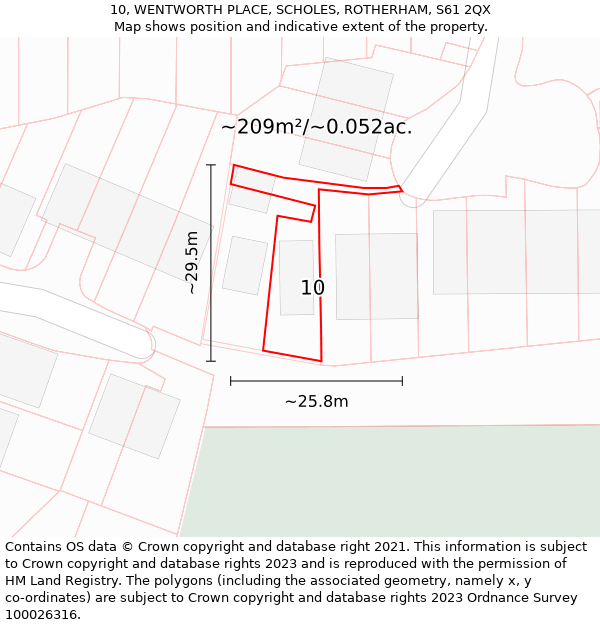 10, WENTWORTH PLACE, SCHOLES, ROTHERHAM, S61 2QX: Plot and title map