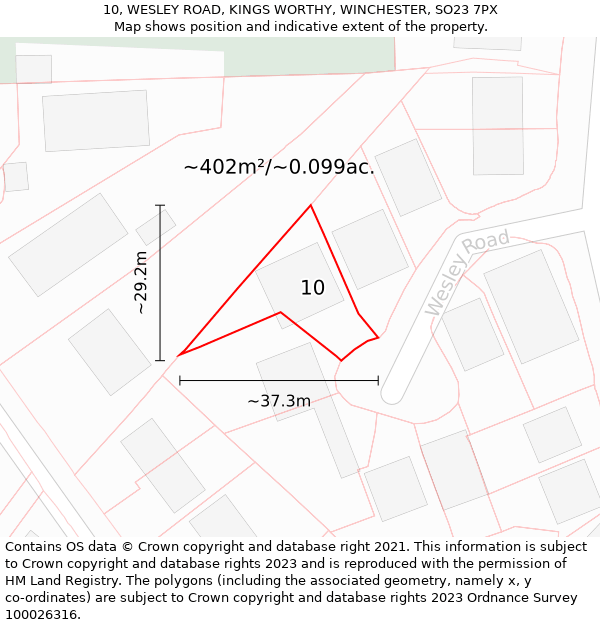 10, WESLEY ROAD, KINGS WORTHY, WINCHESTER, SO23 7PX: Plot and title map