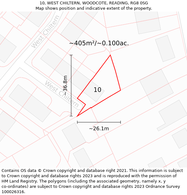 10, WEST CHILTERN, WOODCOTE, READING, RG8 0SG: Plot and title map