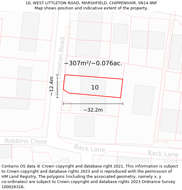 10, WEST LITTLETON ROAD, MARSHFIELD, CHIPPENHAM, SN14 8NF: Plot and title map