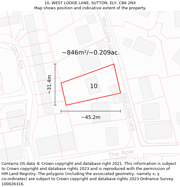 10, WEST LODGE LANE, SUTTON, ELY, CB6 2NX: Plot and title map