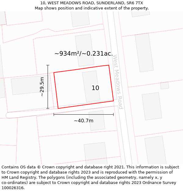 10, WEST MEADOWS ROAD, SUNDERLAND, SR6 7TX: Plot and title map