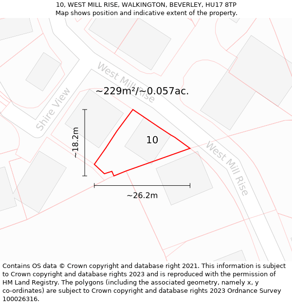 10, WEST MILL RISE, WALKINGTON, BEVERLEY, HU17 8TP: Plot and title map