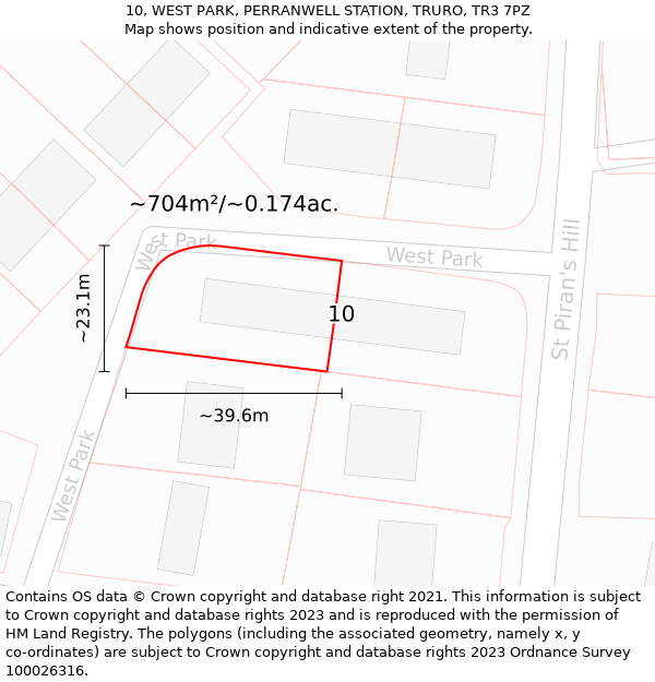 10, WEST PARK, PERRANWELL STATION, TRURO, TR3 7PZ: Plot and title map