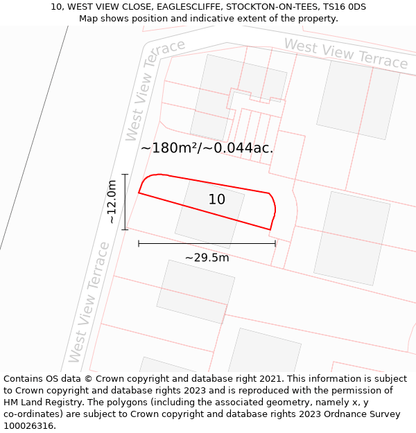 10, WEST VIEW CLOSE, EAGLESCLIFFE, STOCKTON-ON-TEES, TS16 0DS: Plot and title map