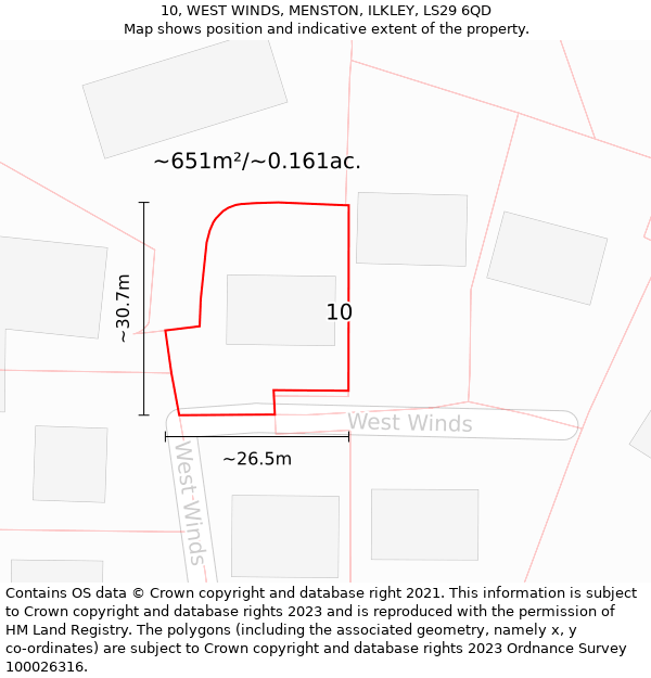 10, WEST WINDS, MENSTON, ILKLEY, LS29 6QD: Plot and title map