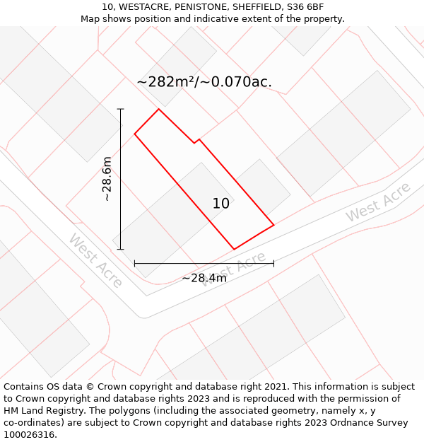 10, WESTACRE, PENISTONE, SHEFFIELD, S36 6BF: Plot and title map