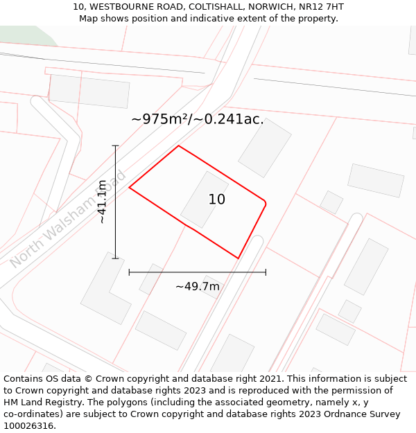 10, WESTBOURNE ROAD, COLTISHALL, NORWICH, NR12 7HT: Plot and title map