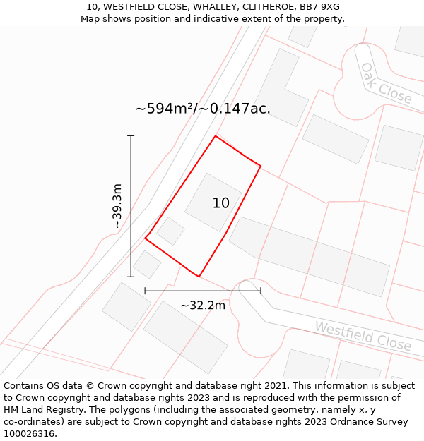 10, WESTFIELD CLOSE, WHALLEY, CLITHEROE, BB7 9XG: Plot and title map