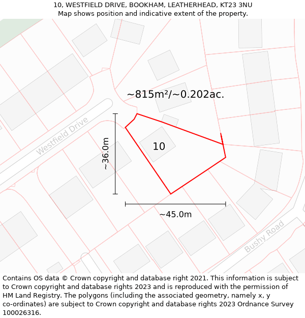 10, WESTFIELD DRIVE, BOOKHAM, LEATHERHEAD, KT23 3NU: Plot and title map