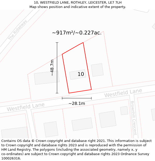 10, WESTFIELD LANE, ROTHLEY, LEICESTER, LE7 7LH: Plot and title map