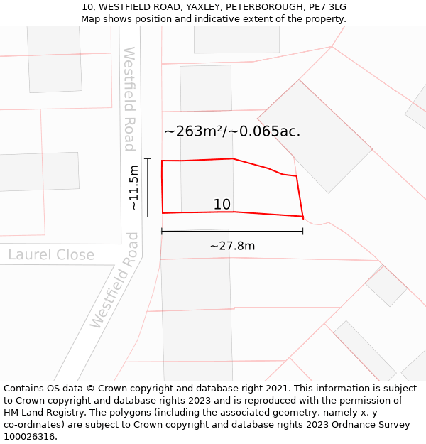 10, WESTFIELD ROAD, YAXLEY, PETERBOROUGH, PE7 3LG: Plot and title map