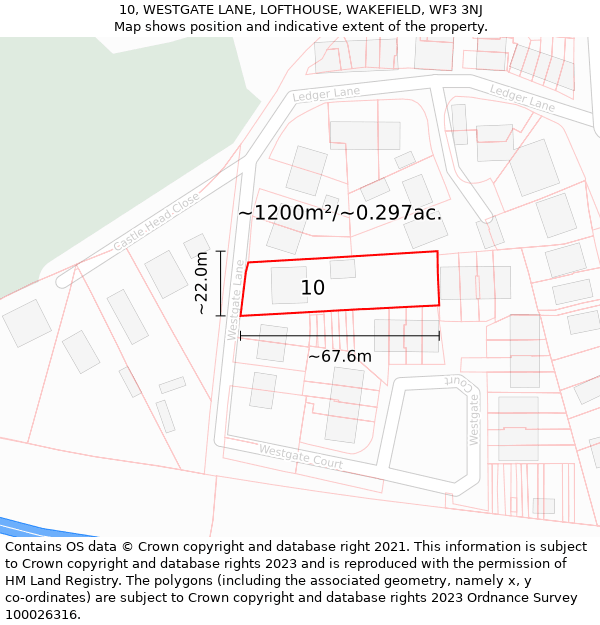 10, WESTGATE LANE, LOFTHOUSE, WAKEFIELD, WF3 3NJ: Plot and title map