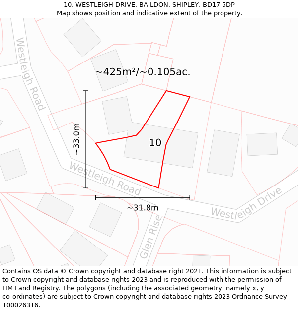 10, WESTLEIGH DRIVE, BAILDON, SHIPLEY, BD17 5DP: Plot and title map