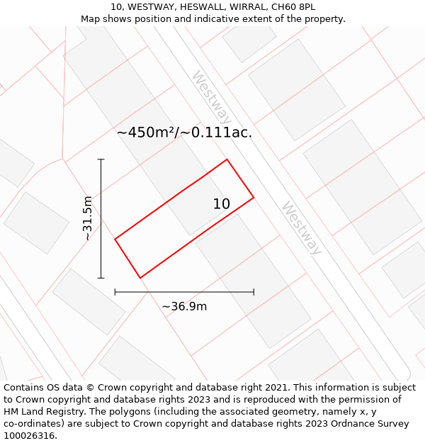 10, WESTWAY, HESWALL, WIRRAL, CH60 8PL: Plot and title map