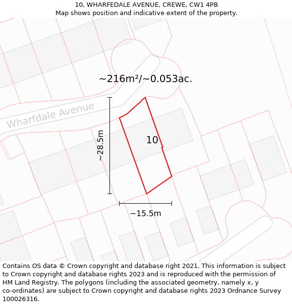 10, WHARFEDALE AVENUE, CREWE, CW1 4PB: Plot and title map