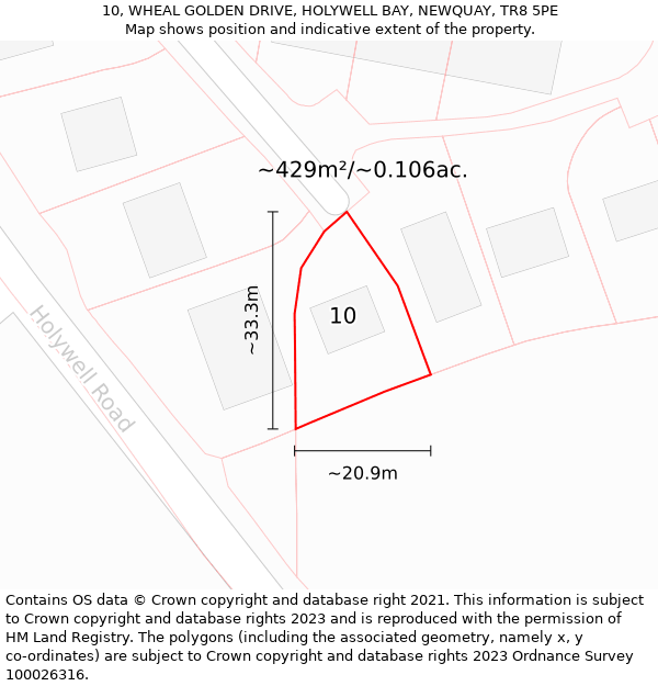 10, WHEAL GOLDEN DRIVE, HOLYWELL BAY, NEWQUAY, TR8 5PE: Plot and title map