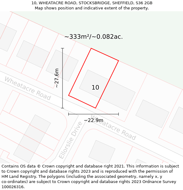 10, WHEATACRE ROAD, STOCKSBRIDGE, SHEFFIELD, S36 2GB: Plot and title map