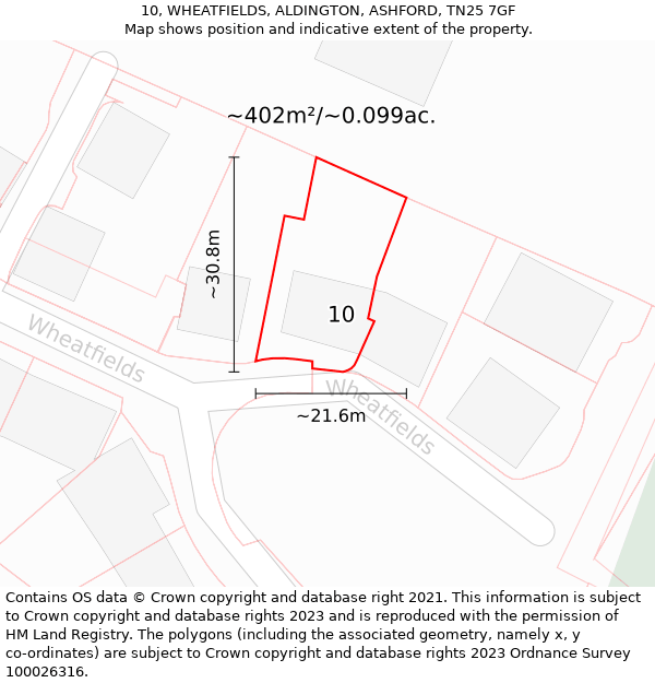 10, WHEATFIELDS, ALDINGTON, ASHFORD, TN25 7GF: Plot and title map