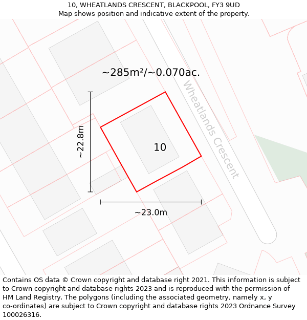10, WHEATLANDS CRESCENT, BLACKPOOL, FY3 9UD: Plot and title map