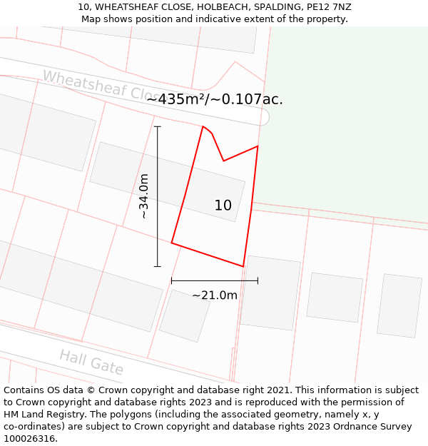 10, WHEATSHEAF CLOSE, HOLBEACH, SPALDING, PE12 7NZ: Plot and title map